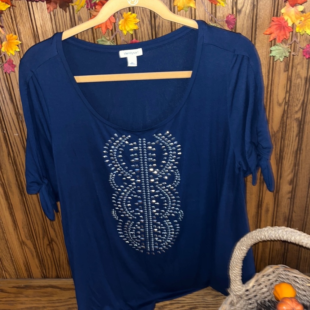 Women’s Navy short sleeve Shirt by Westport Good Condition Sz. XL
